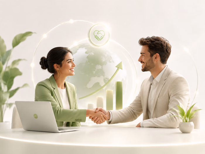 Two people shaking hands at a table
